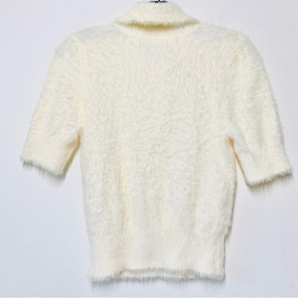 Express x Negin Mirsalehi Cream Fluffy Furry Button Up Collar Sweater Top - Picture 2 of 4